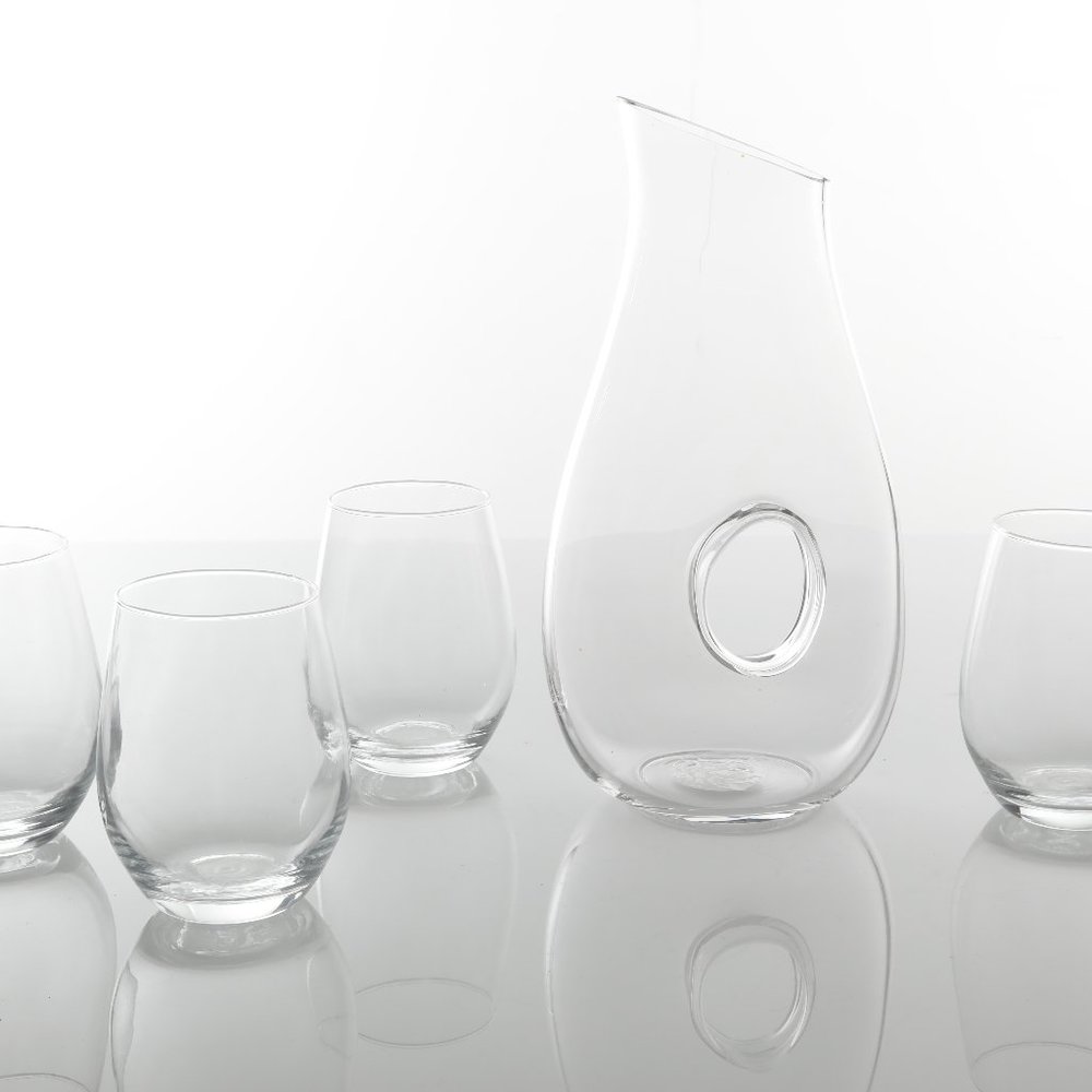 GH RINGO 5 PC PITCHER SET, CLEAR, MACHINE MADE,